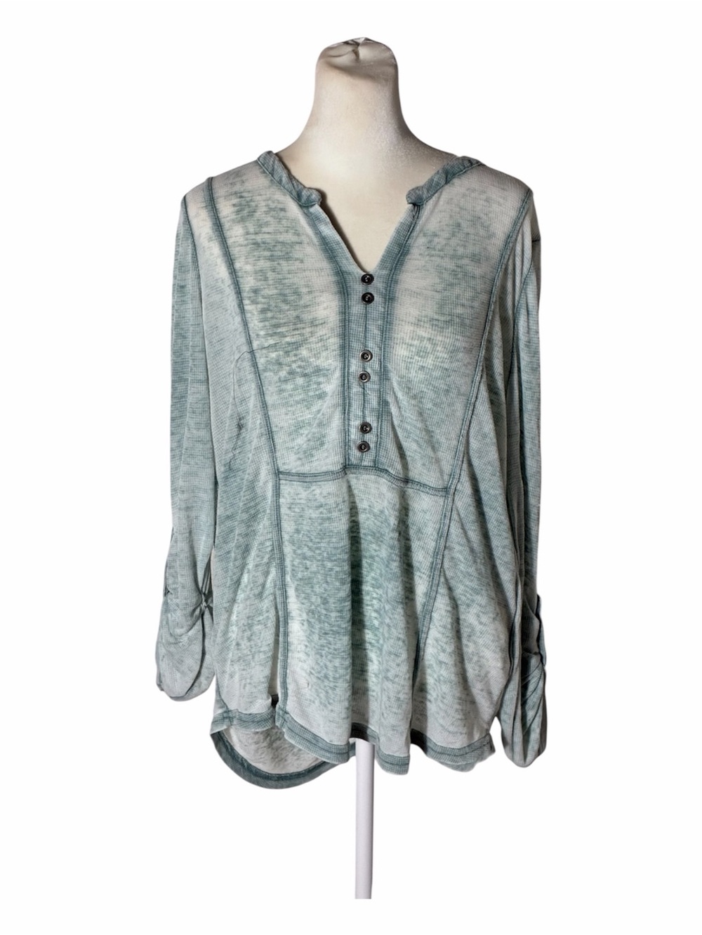 Jane And Delaney blue thermal knit Henley long sleeve top Sz Medium